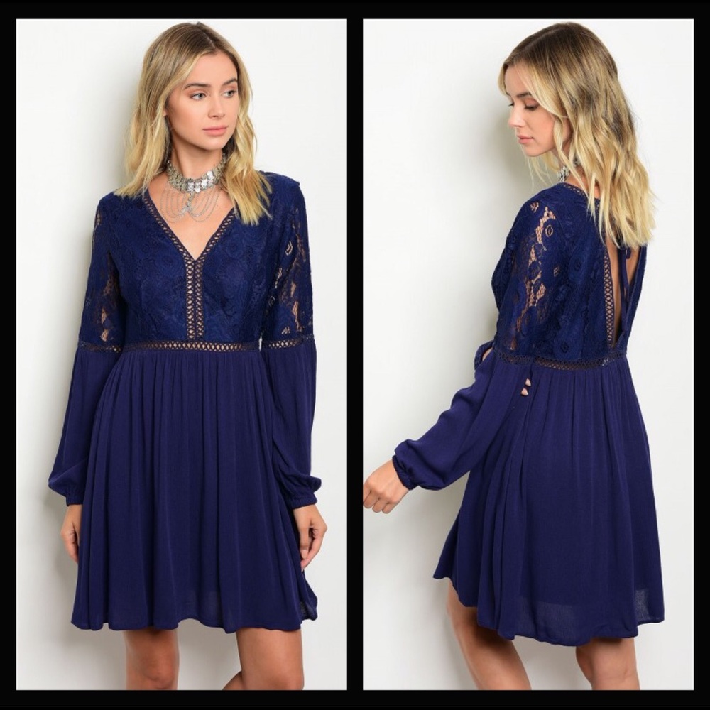 Crochet Lace Long Sleeve Dress - Picture 5 of 6